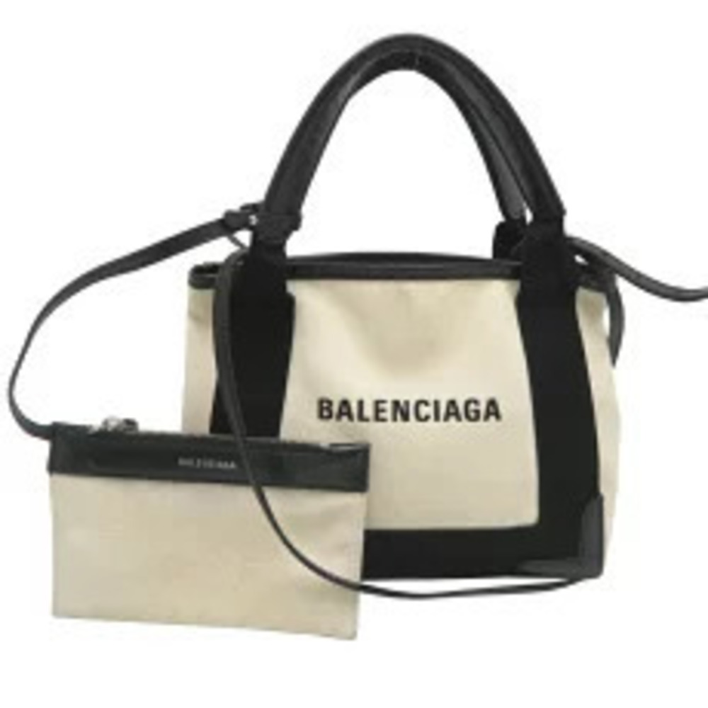 Balenciaga Navy Blue Cabas Handbag Canvas Black